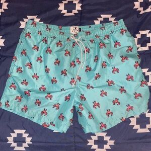 Men's Light Blue Crab-Print Swim Trunks